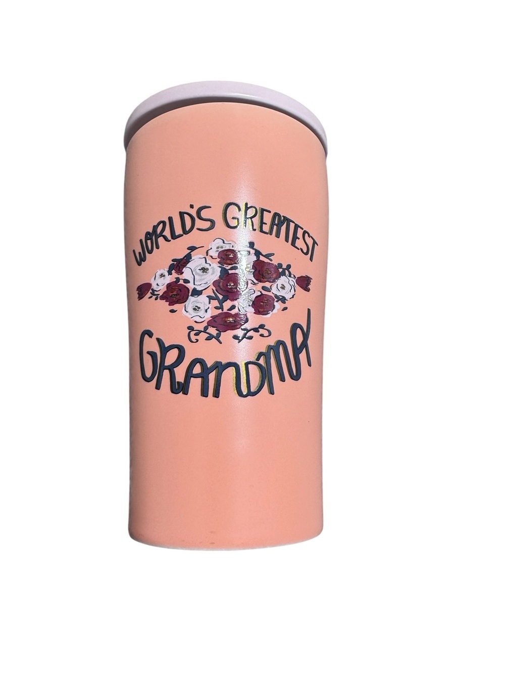 Opalhouse World's Greatest Grandma Peach Floral Stoneware Travel Mug With Lid